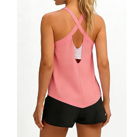 Babysbule Women's Crisscross Open Back Workout Tank Top Sleeveless Yoga Running Athletic Top with Cutout Back for Gym Daily Wear