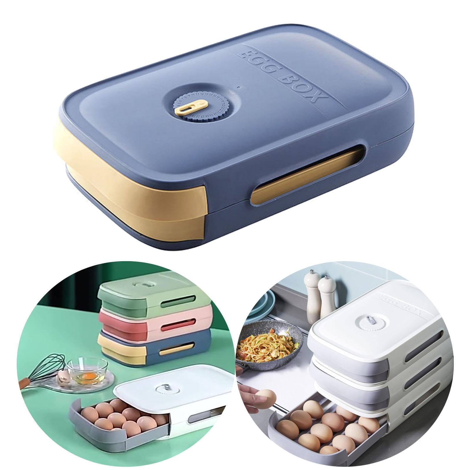 Egg Box Organizer Vent Stackable Fresh Storage Holder Storage Container Tray Drawer Storage Box for Refrigerator Household , Blue 02-Blue