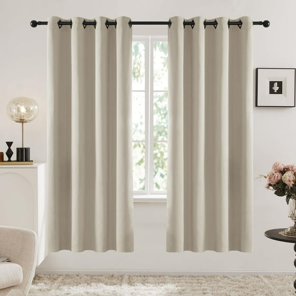 Deconovo Bedroom Blackout Curtains, Living Room Darkening Curtains 2 Panels and Darpes, 52W x 63L Inch, Window Treatments Kids Nursery Curtains Thermal Curtains Light Beige