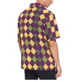 thumbnail image 3 of ALAZA Mardi Gras Checkered Men's Hawaiian Shirt Short Sleeve Casual Button Down Shirts M, 3 of 6