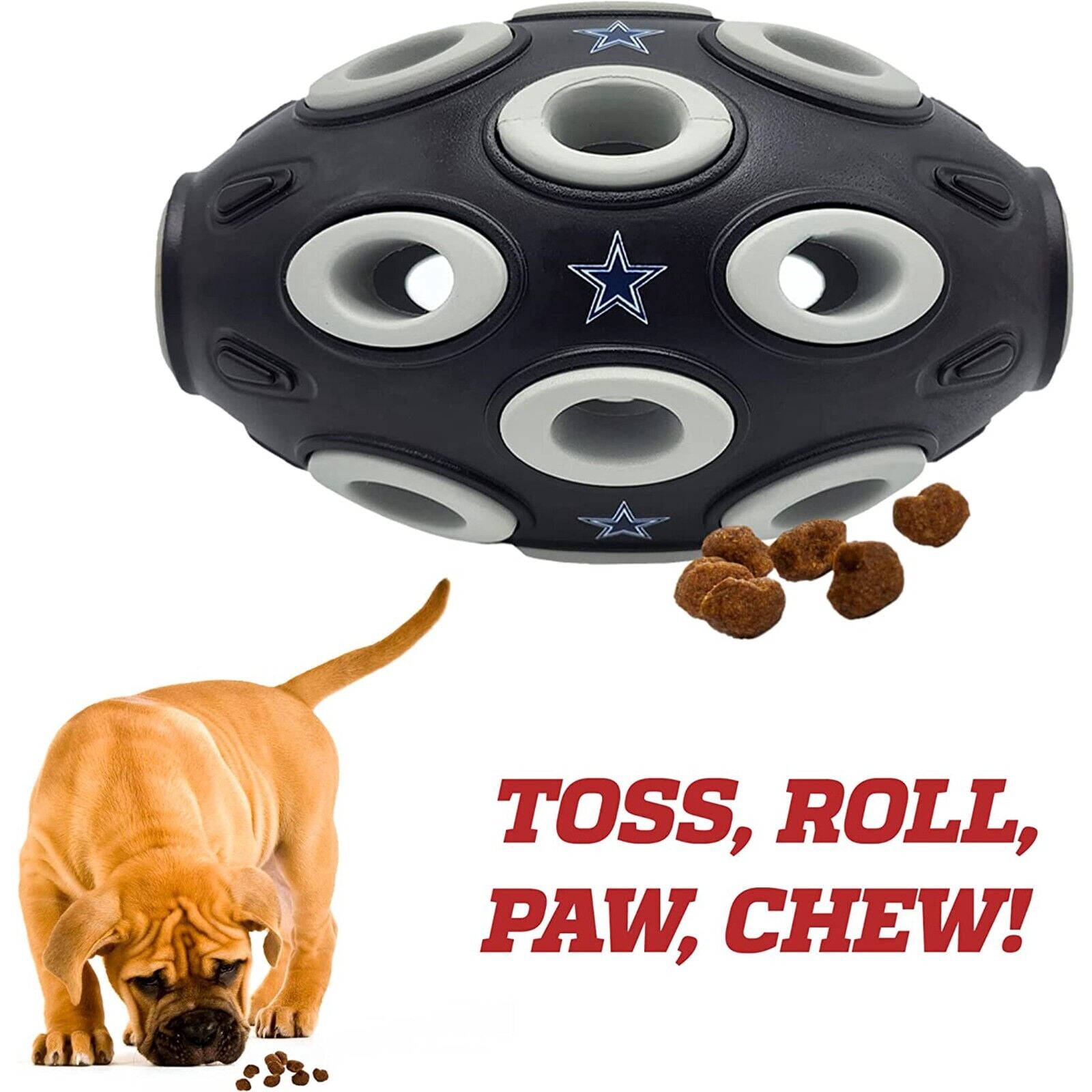 Pets First NFL Dallas Cowboys Football Treat Dispensing Toy for Dogs and Cats, Rubber Ball Toy
