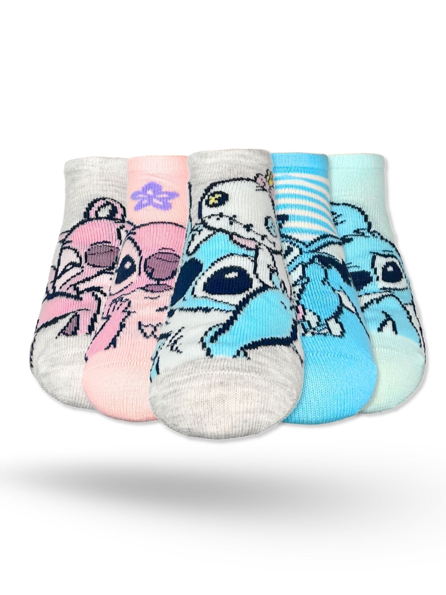 Disney Stitch Girls No-Show Socks, 5-Pack, Sizes S/M-M/L