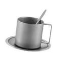 thumbnail image 4 of Taza de café de acero inoxidable de doble pared con asa para adultos, con posavasos, lisa, con platillo y cuchara., 4 of 9