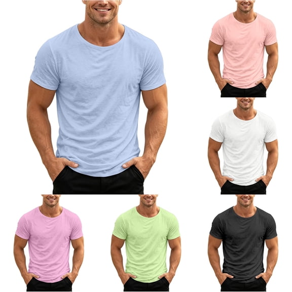 FINALGANG Mens Scoop Neck Short Sleeve Tee Soft Stretchy Relaxed Fit Plain Solid Color Everyday Basic Casual Top Versatile TShirts Blue M