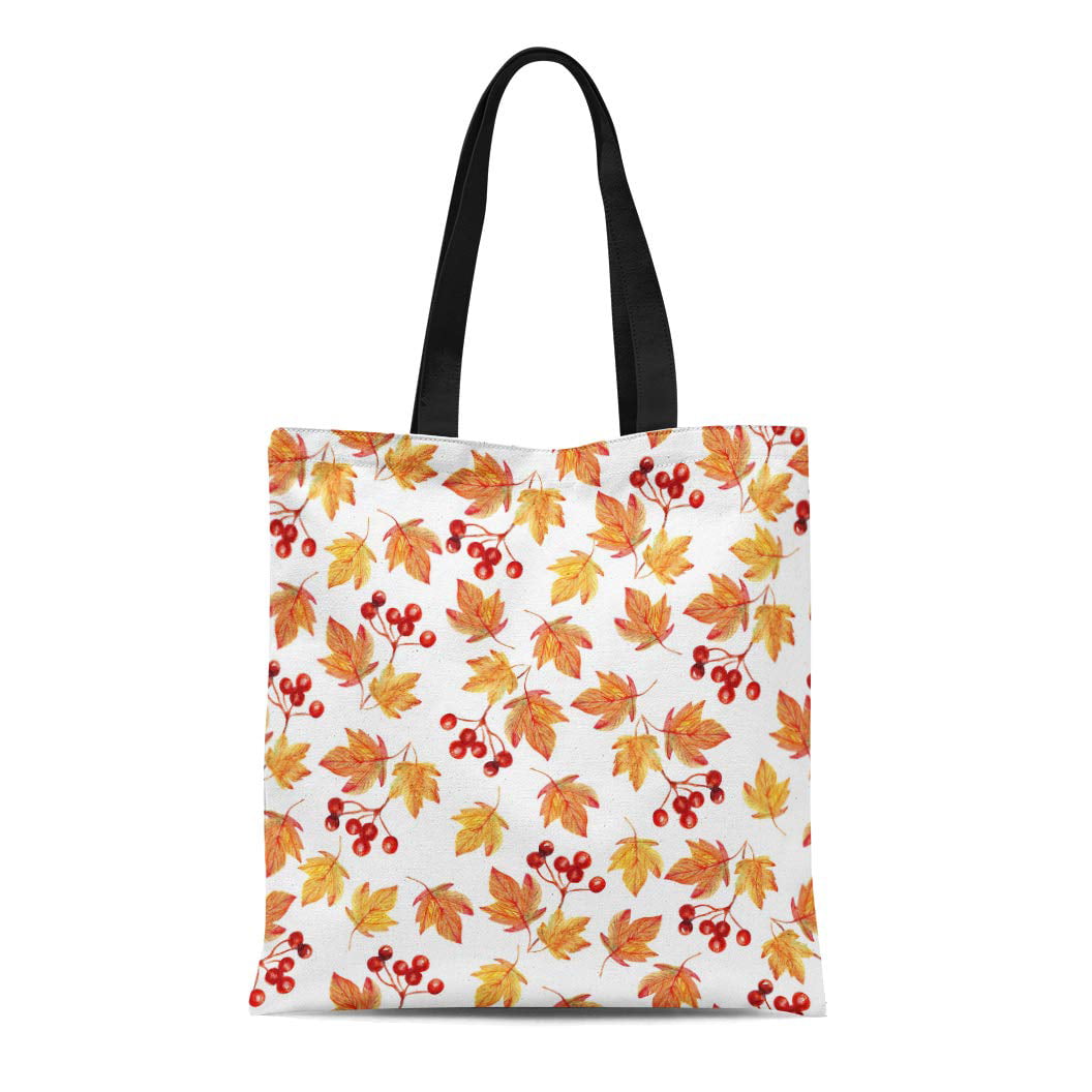 SIDONKU Canvas Tote Bag Yellow Berries Watercolor Leaves Bright and ...