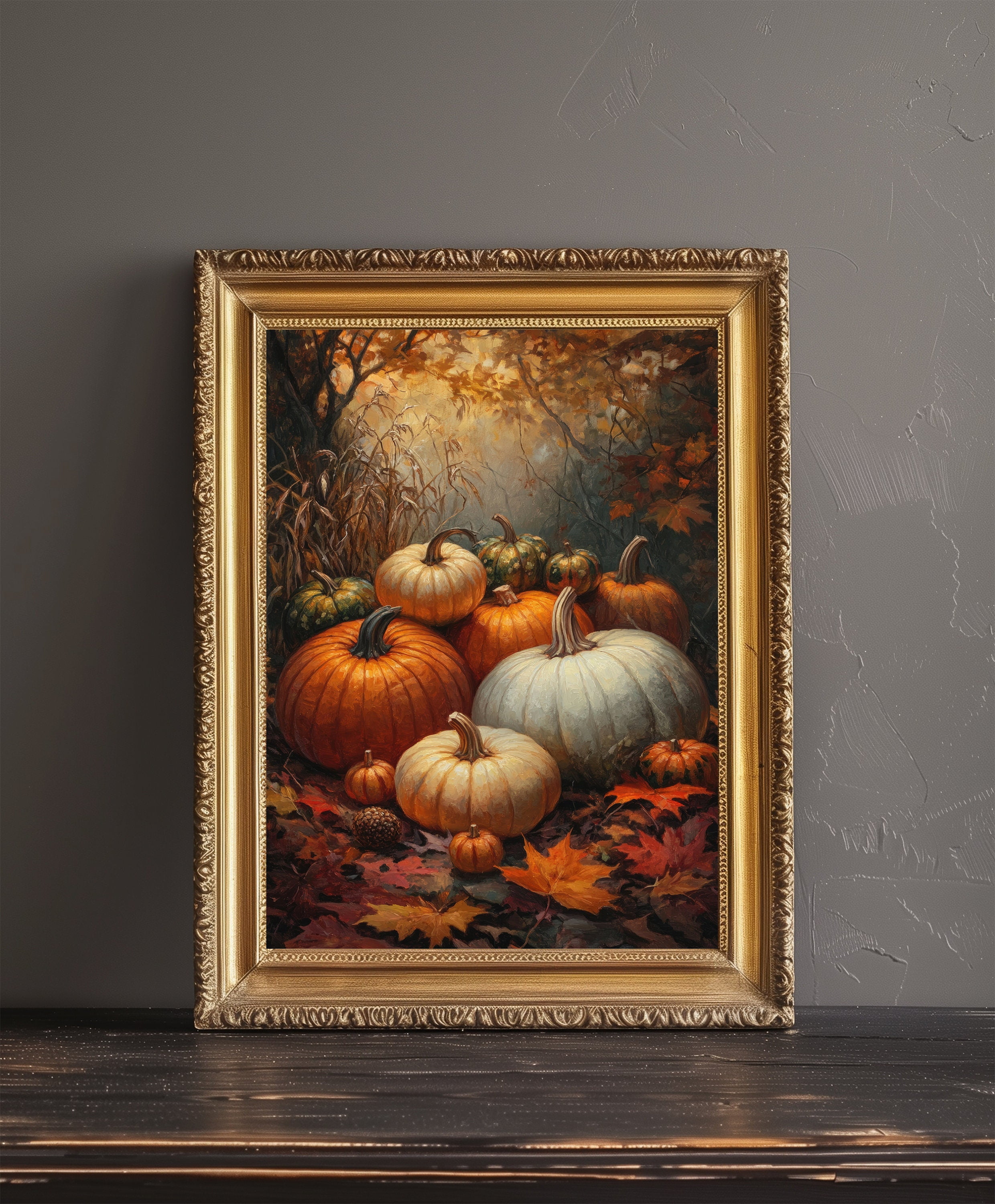 Autumn Pumpkins Print Cottagecore Decor Dark Academia Art Antique