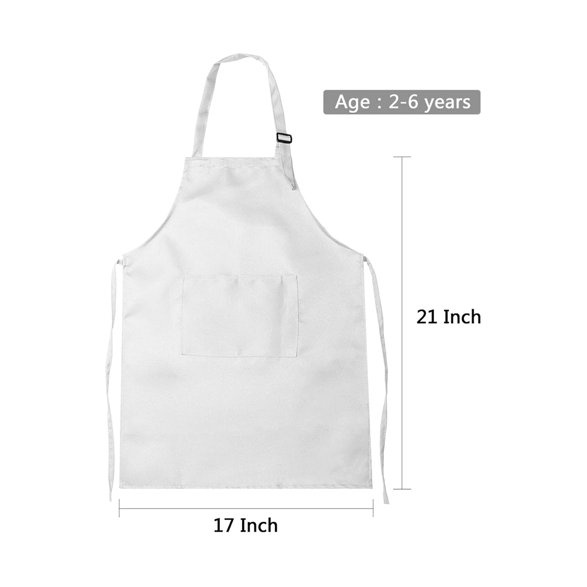 24-Piece Apron and Chef Hat Set, Adjustable Children's Apron with Pockets (White, Suitable for 2-6 S)