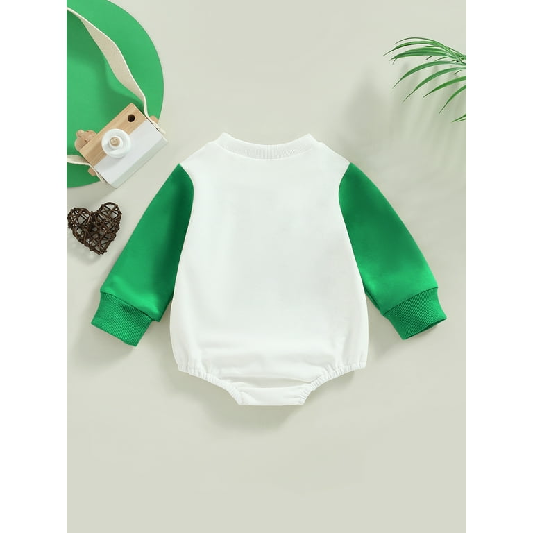 Baby Girl St Patricks Day Romper Sweatshirt Newborn Infant Boy Long Sleeve Crewneck Oversized Bubble Onesie Outfit Green Lucky Charm Shamrock 0 3 Months Walmart