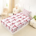 thumbnail image 4 of Erosebridal Cute Bow Ribbon Twin Sheet Sets, Girly Cartoon Bedding, White Red, 3-Piece, 4 of 5