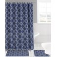 thumbnail image 2 of 15-PC Butterfly Navy High Quality Jacquard Bathroom Bath Mat Set, Washable Anti Slip Large Rug 18"x30", Small Rug 18"x24" with Non-Skid Rubber Back, Shower Curtain and 12 Round Shower Hooks, 2 of 2