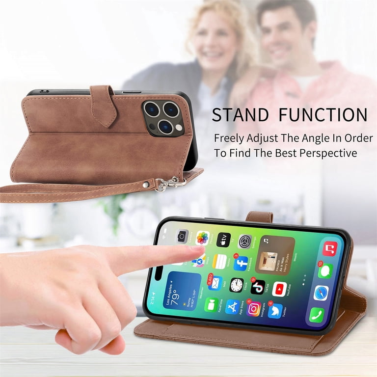 Dteck iPhone 16 Wallet Case with Card Holder, Brown photo 4