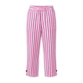 thumbnail image 4 of SHTXOZHI Womens Striped Capri Pants Linen Elastic Waist Straight Leg Capris Casual Travel Trousers with Pockets, 4 of 8