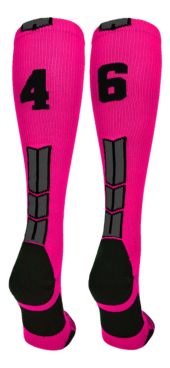 Player Id Jersey Number Socks Over the Calf Length Neon Pink and Black 