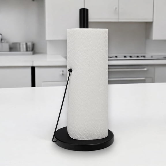 FacoFaco Kitchen Roll Holder Black Stainless Steel Paper Roll Holder for Any Kitchen, Free Standing, 32 x 15 cm