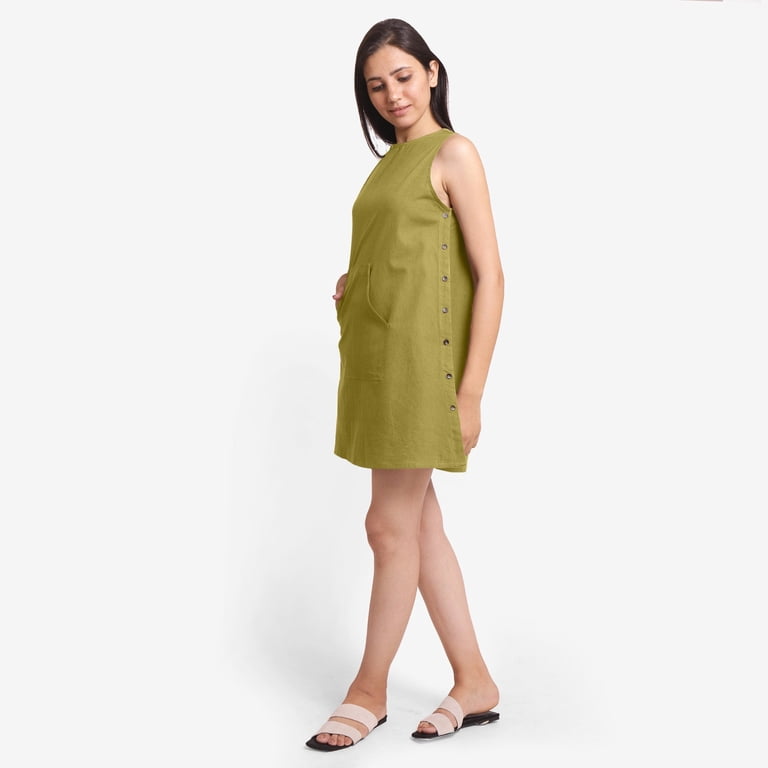 Olive Green Cotton Flax Sleeveless Mini Dress - Walmart.com