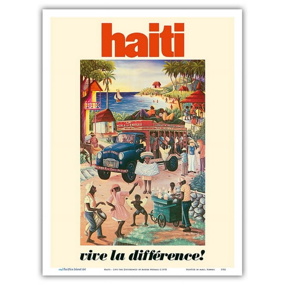 Haiti - Live the Difference! (Vive La Différence!) - Vintage Travel Poster by Andre Normil c.1970 - Master Art Print (Unframed) 9in x 12in