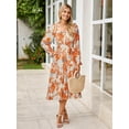 thumbnail image 3 of Vestido largo sencillo para mujer, estilo bohemio, floral, manga larga, naranja, 3 of 5