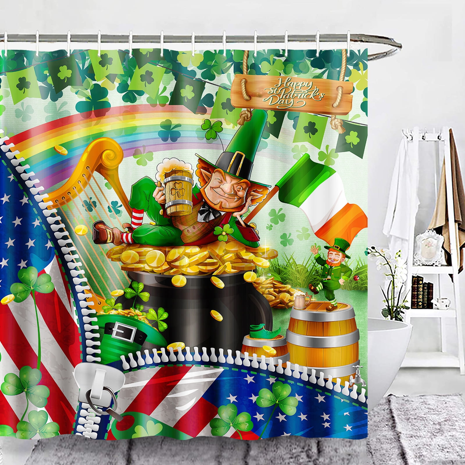 Ikfashoni Green Shower Curtain, Spring Shamrock Waterproof Bath