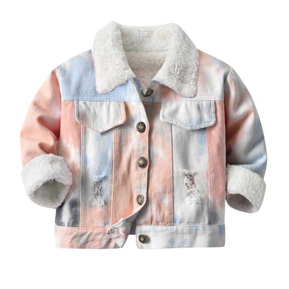 Efsteb Boys Denim Jacket Winter Warm Coats Fashion Print Button Long Sleeve Lapel Denim Jacket Outwear (Light Blue,6 Years)