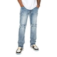 thumbnail image 2 of Victorious Men's Stacked Fit Raw Edge Distressed Denim Jeans DL1483 Indigo 34, 2 of 5
