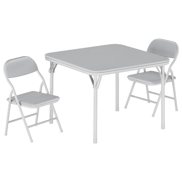 Folding Table and Chairs Set 3pcs/5pcs, PU Cushioned Square Activity Table with Metal Frame, Waterproof Portable Space-Saving for Home Study Daycare Learning Art