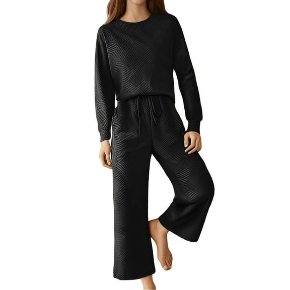 Women's Casual Solid Color Leisure Set | Textured Drawstring Activewear For Fall & Winter Summer Pants