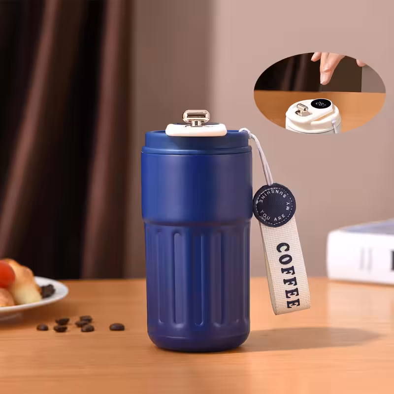 thumbnail image 1 of Tazas de café de 410 ML con tapas y pajitas a prueba de fugas, de acero inoxidable, fáciles de llevar, adecuadas para viajes de verano y uso diario 0,41 litros de moda de tazas de café, 1 of 7
