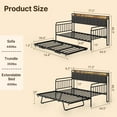 thumbnail image 3 of Daybed with Trundle and Storage, Lofka Twin Size Bed Frame with Charging Station and Upholstered Storage Headboard, Pop-up, Metal Frame, Dark Gray, 3 of 6