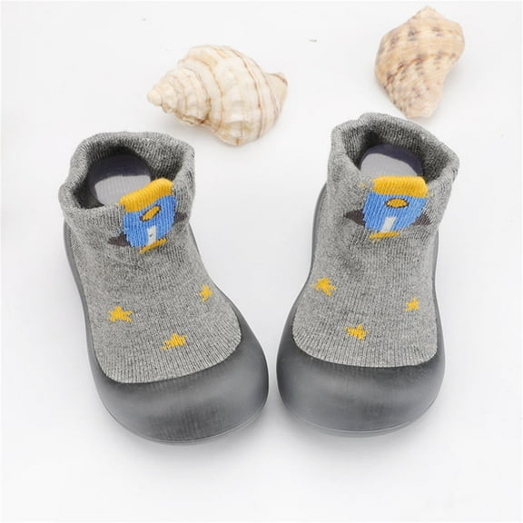 Infant Sock Shoes Non-Skid Baby Grip Socks Walking Shoes Indoor Warm Knit Soft Sole Rubber Cotton Toddler Shoes Baby Sneakers for Boys