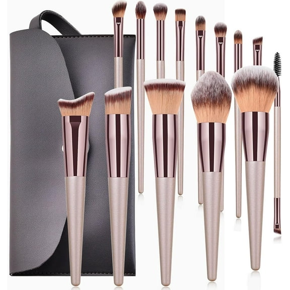 14 1 Pcs Make Up Brush Premium Synthetic Makeup Brushes Set Professional Face Powder Eye Makeup Brushes Blending Makeup Brush Set with Makeup Bag Graduation Gift (Champagne)