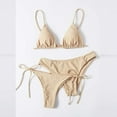 thumbnail image 4 of UTSJKR Women's 3 Piece String Bikini Set Triangle Thong Swimsuits Beach Bathing Suit Set Solid Backless Strap Bikini Swimsuit Beige L, 4 of 4
