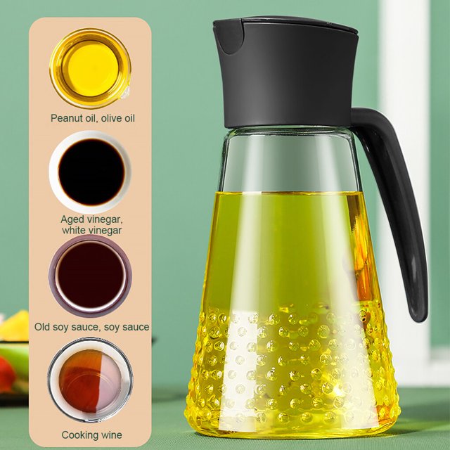 Handheld Oil Dispenser Automatic Open Bottle with Kitchen Countertop Handle Drip-Free Container Cruet Salad Dressing Pot Kitchen Chef Supplies Black