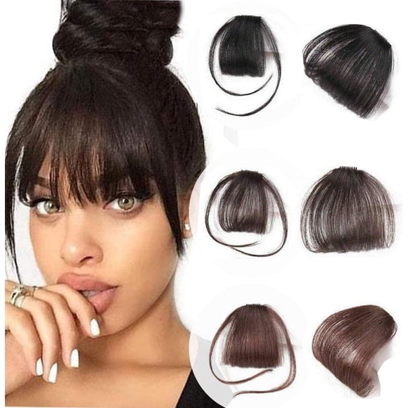 Glamza Clip In Fringe 'Big Bang' Clip en Flequillo Frontal Postizo para Mujer Disponible en Negro Marrón Oscuro o Marrón Claro Con o Sin Patillas (Marrón Claro (Sin Patillas))