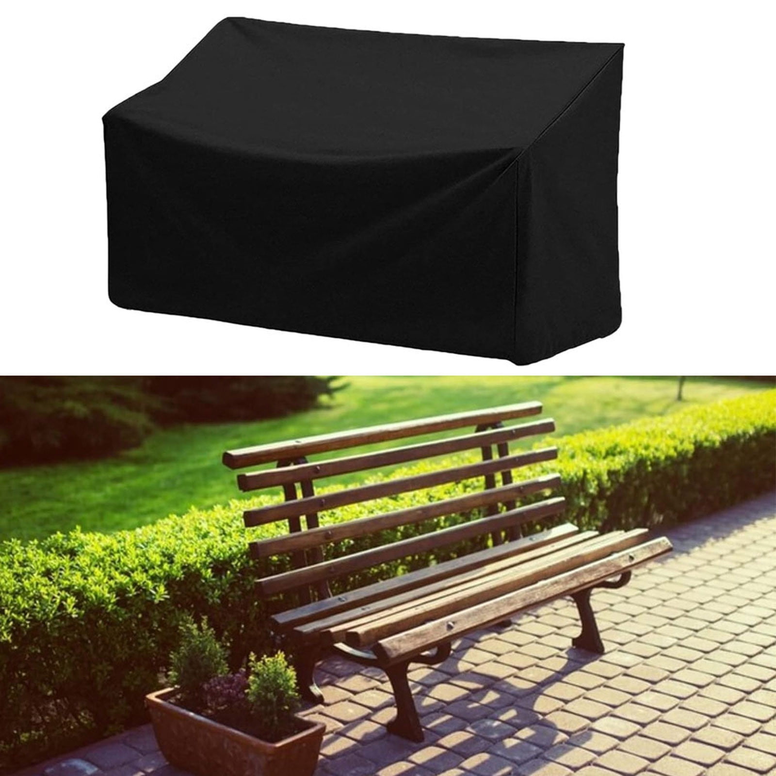 Outdoor Bench Cover Waterproof – Heavy Duty 2-Seater Patio Furniture Cover for Loveseat, Sofa & Glider – All-Weather Resistant with Air Vents – Fits Garden, Park & Outdoor Use (Black)
