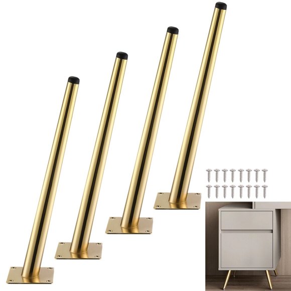4PCS Oblique Furniture Legs, Golden Metal Sofa Legs Set, Heavy Duty Coffee Table Feet with Screws, Mid Century Replacement Feet for Cupboard, Nightstand, Table