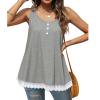 thumbnail image 1 of Tank Tops for Women Athletic Works Women's Summer Sleeveless Solid Lace Patchwork Button Round Neck Tank Top, 1 of 9