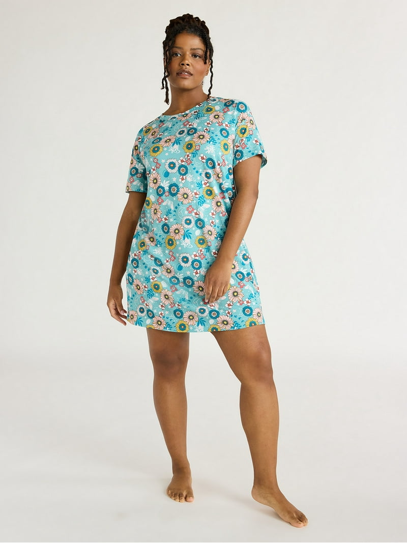 Joyspun Women's Short Sleeve Sleep Shirt with Pockets, Sizes