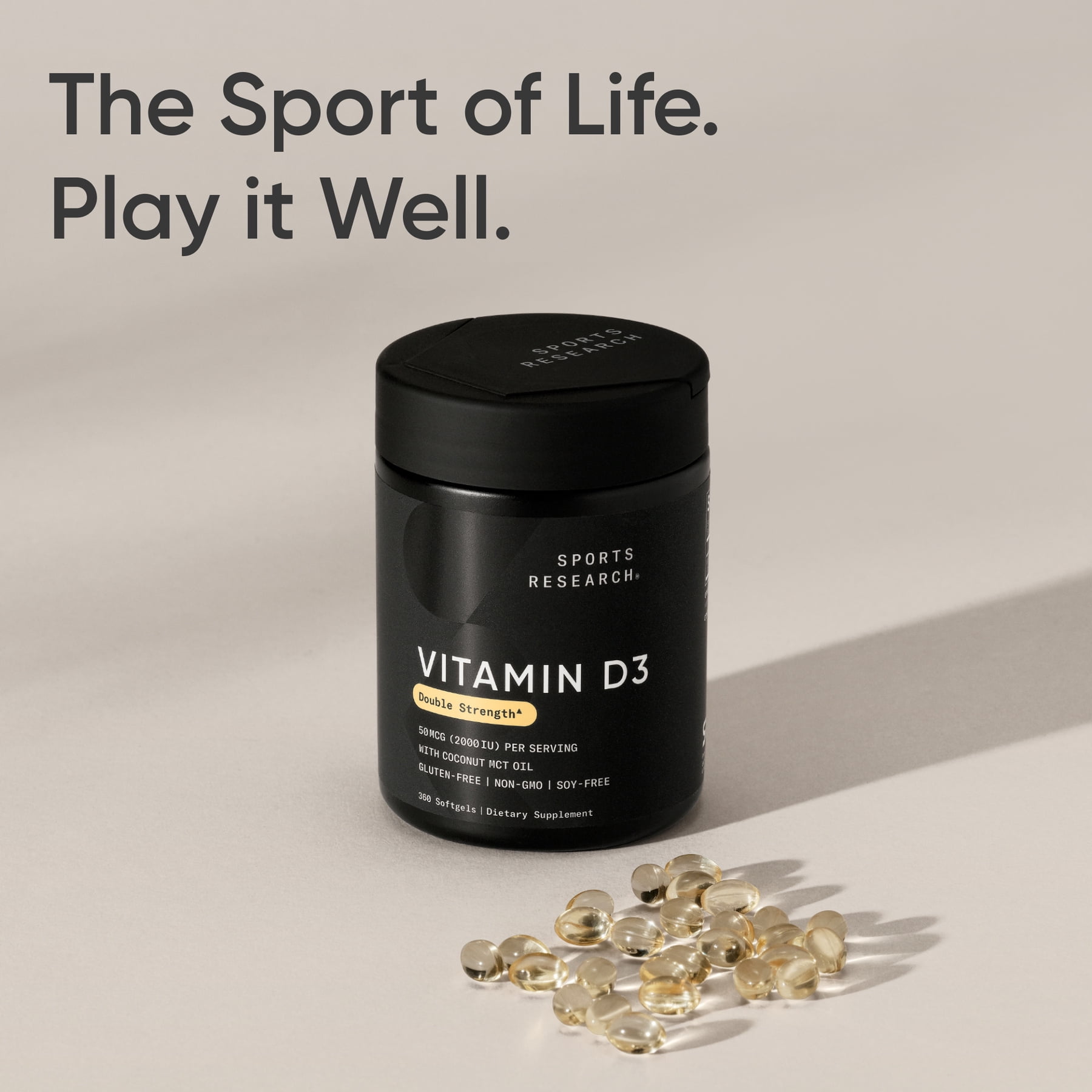 Sports Research® Vitamin D3 2000 IU with Coconut MCT Oil - High Potency Supplement (360 Softgels)
