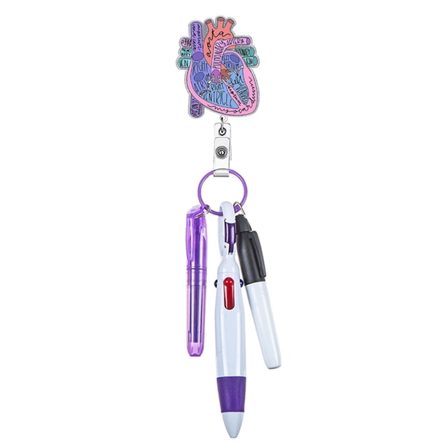 Ensemble de Stylos pour Infirmières Design Pailleté Bouteille de Médicaments Badge Enrouleur Rétractable Porte-Badge d'Identité avec Clip Crocodile Rotatif à 360 Degrés Porte-Nom 8