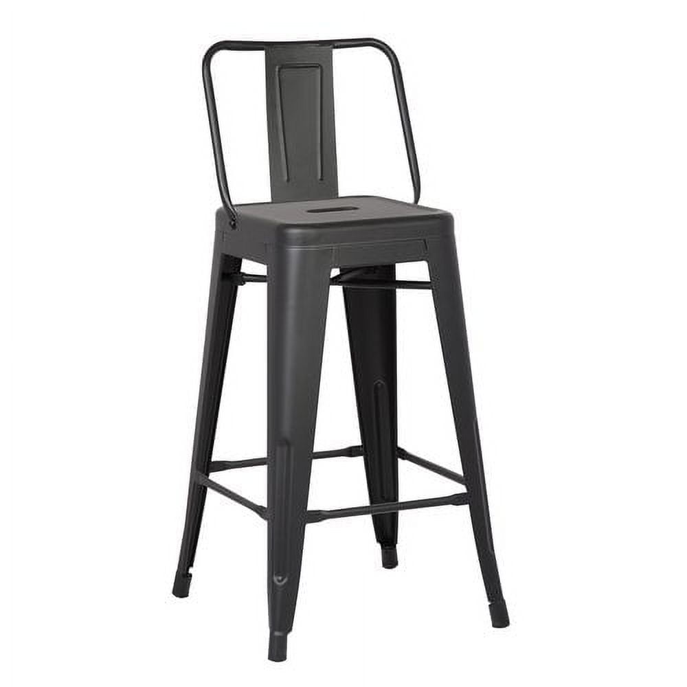 AC Pacific Modern Industrial Metal Barstool with Bucket Back and 4 Leg Design, 24" Seat Bar Stools (Set of 2), Black Matte Finish