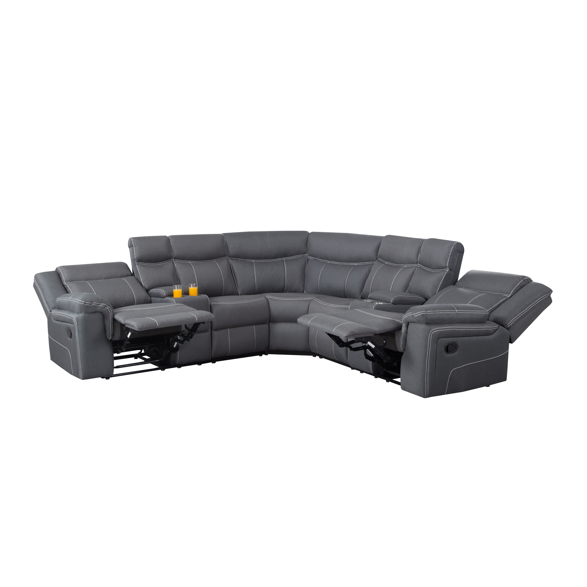 Gewnee 149" Manual Reclining Sectional Sofa with 2 Recliners,Storage Box& Cup Holders for Living Rooms.Gray