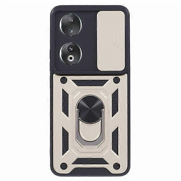 Compatible For Honor 90 Anti-Scratch Slide Lens Protection Phone Case PC+TPU Kickstand Phone Cover Gold