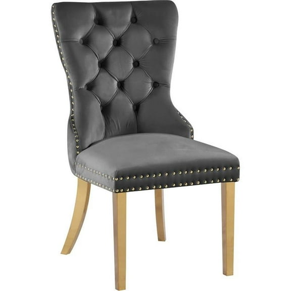 Maklaine Contemporary Velvet Dining Chair in Gray (Set of 2)