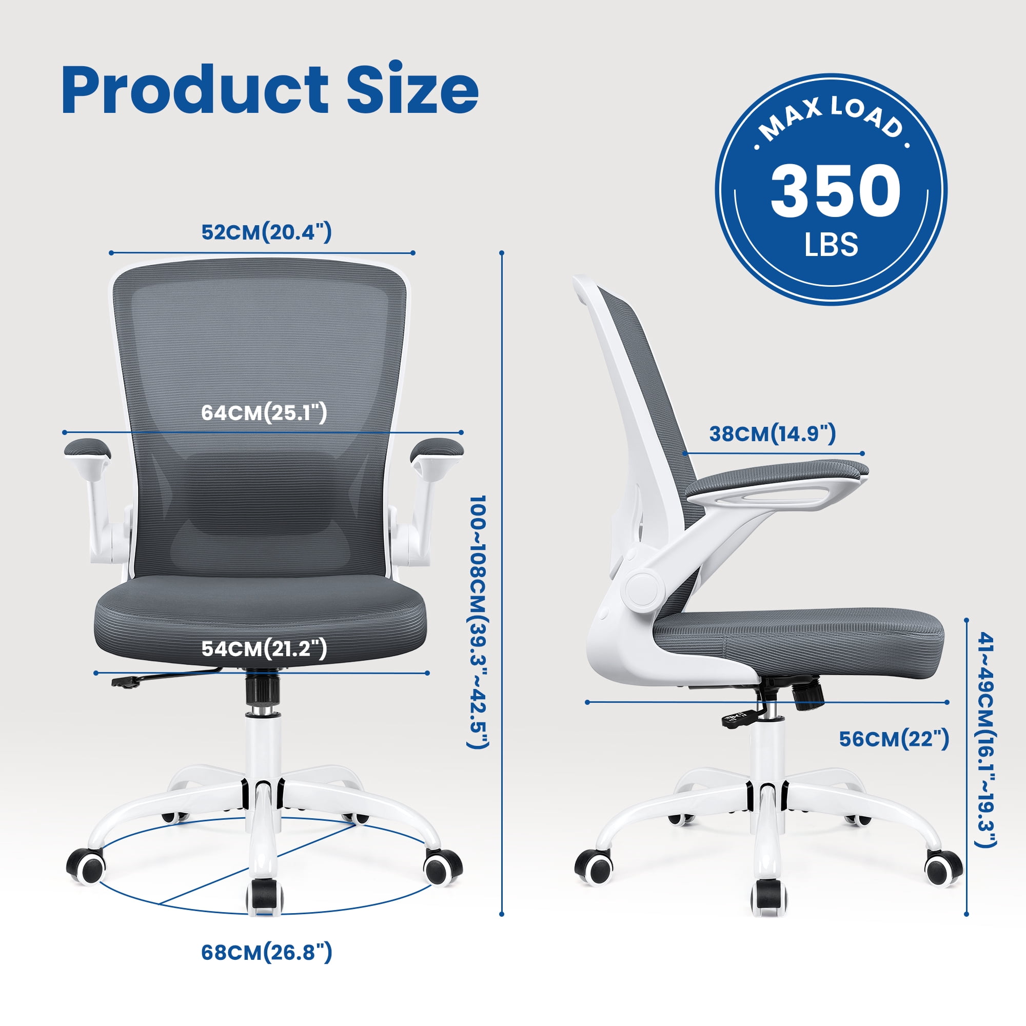 COOLHUT Office Chair, Ergonomic Office Chair, Comfort Home Office Task Chair, Lumbar Support Computer Chair with Flip-up Arms and Adjustable Height, 350LBS, Dark Gray