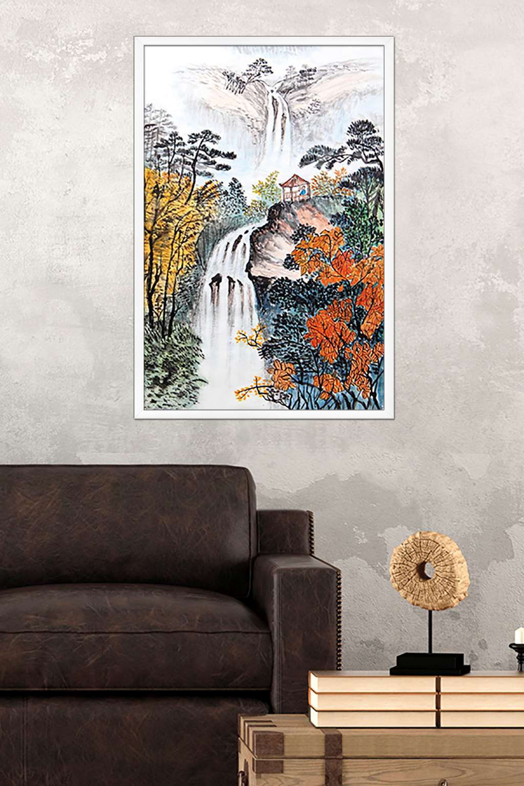 China Landscape with Waterfalls Wall Poster, 22.375" x 34", Framed