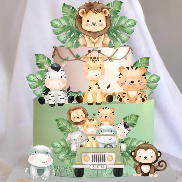 Cake Toppers con temática de safari para baby shower y fiesta de cumpleaños