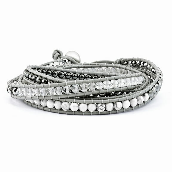 bracelet Adjustable & Stretch Wrap Crystal Hematite Howlite White 34 in 7 mm