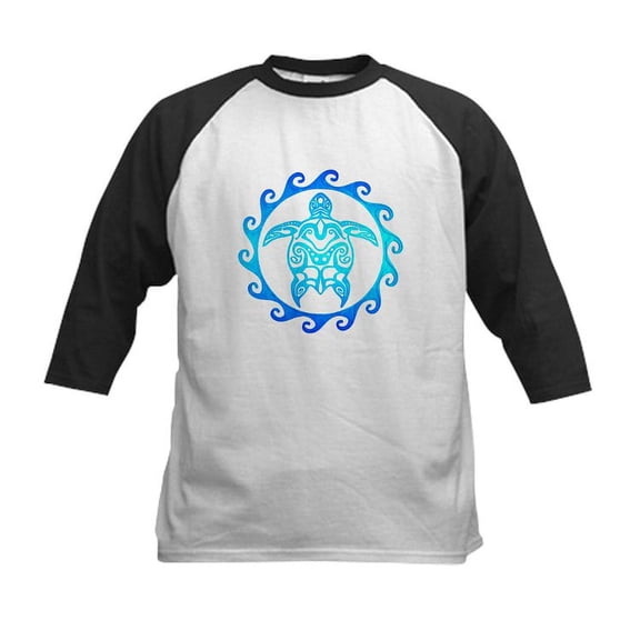 CafePress - Blue Tribal Turtle Sun Baseball Jersey - Kids Cotton Baseball Jersey, 3/4 Sleeve Shirt