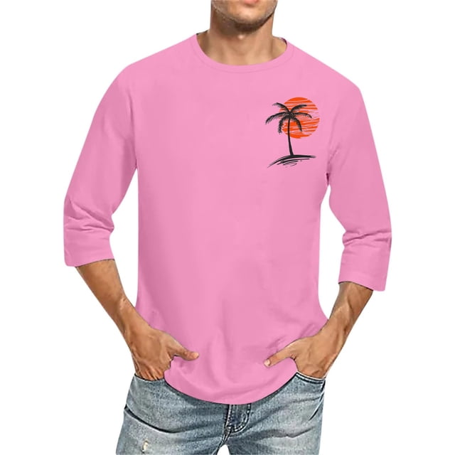 Amzcrzy Sudadera Para Hombre, Informal, Cuello Redondo, Manga Corta, Camiseta Estampada, Blusa, Rosa, M