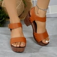 thumbnail image 6 of GERsome Women's Chunky Heels Sandals Platform Open Toe Ankle Strap Casual Work Party Wedding Pumps Shoes, Brown Size 5.5, 6 of 9